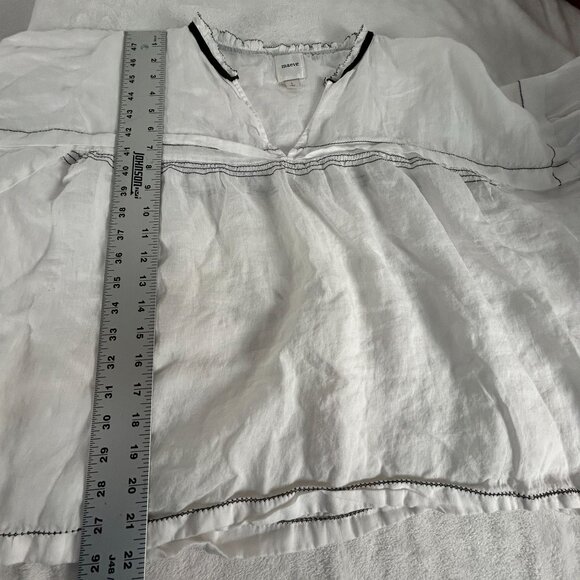 Maeve Womens White Oversized V-Neck Ruffle Trim Blouse Top Large Black Trim - Picture 10 of 10